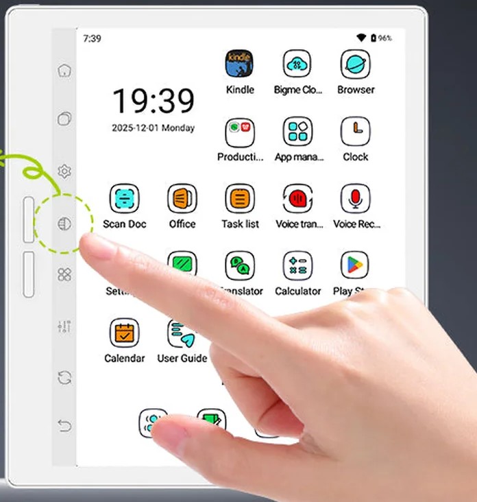 Layar utama Bigme B751C S dengan ikon Kindle dan Play Store