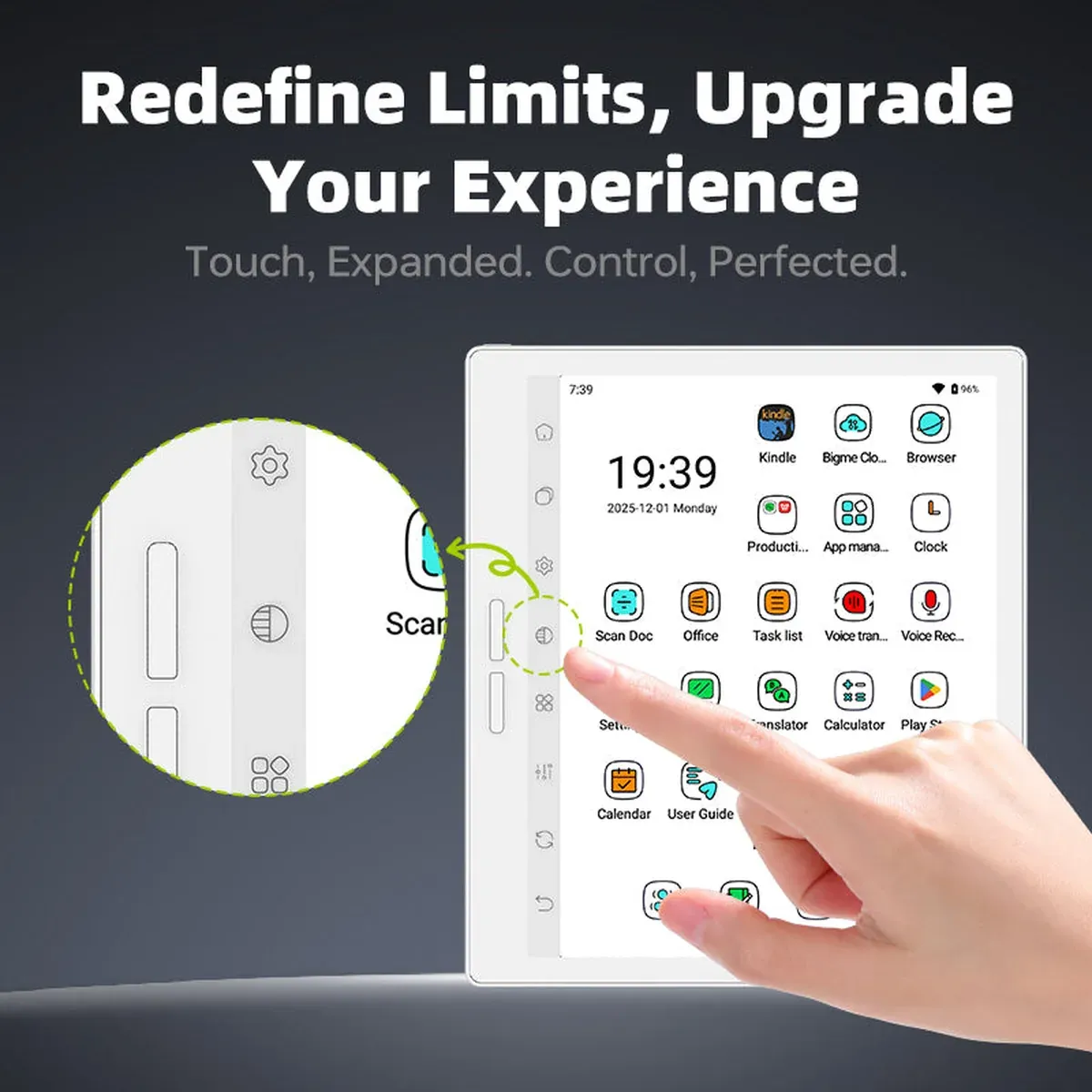 Layar utama Bigme B751C S dengan ikon Kindle dan Play Store