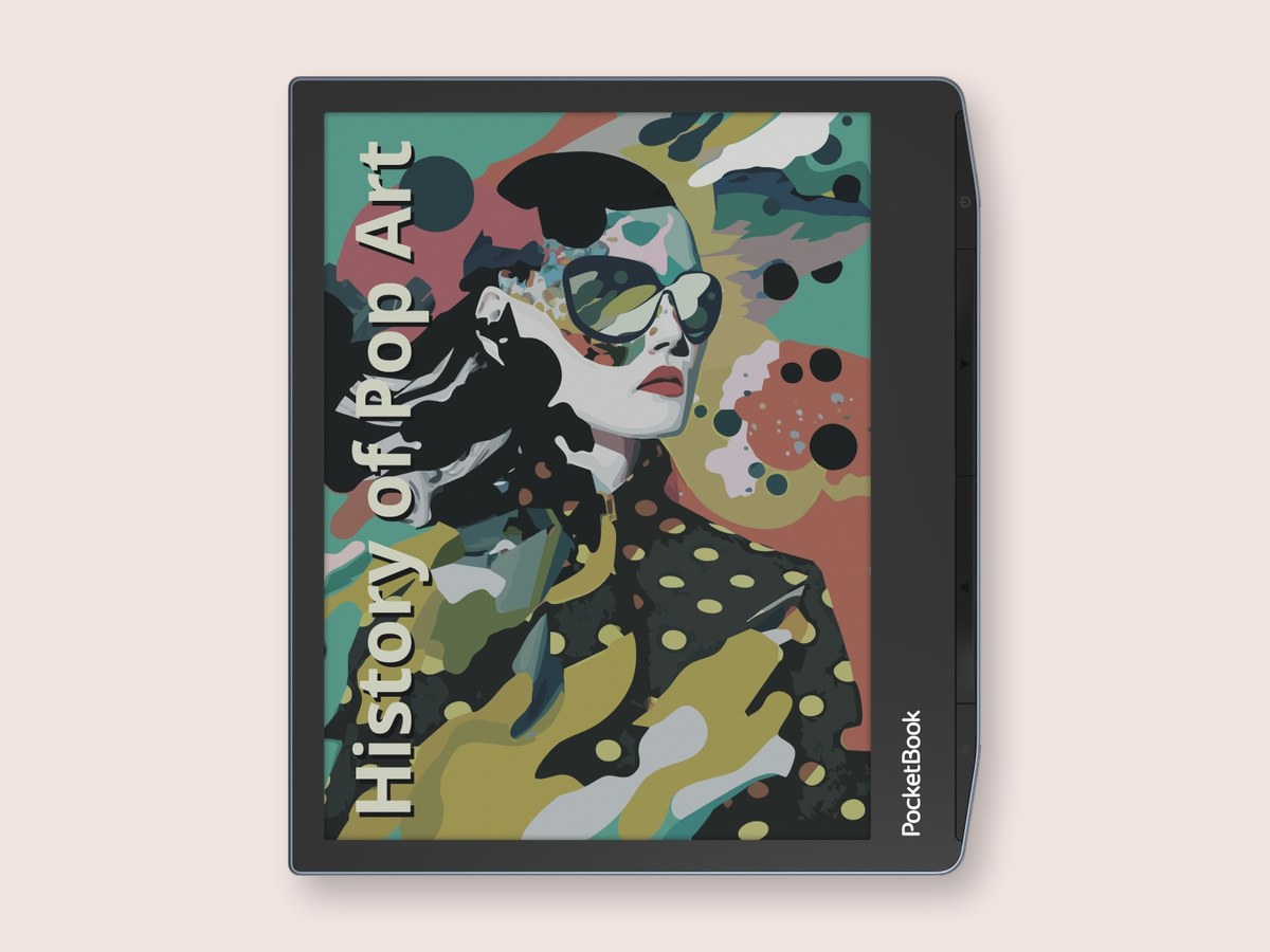 PocketBook Era Color menampilkan sampul buku History of Pop Art berwarna